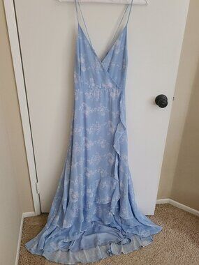 Lulus In Love Forever Light Blue Floral Lace-Up High-Low Maxi Dress